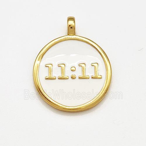 Copper Circle Pendant Double Eleven White Enamel Gold Plated