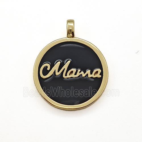 Copper Circle Pendant Mama Black Enamel Gold Plated