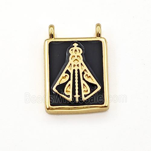 Copper Rectangle Pendant Black Enamel 2loops Gold Plated
