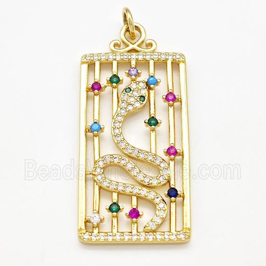 Copper Rectangle Pendant Pave Zircon Snake Gold Plated