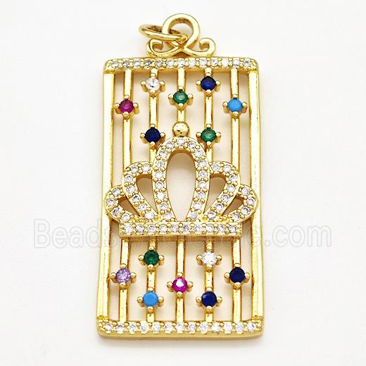 Copper Rectangle Pendant Pave Zircon Crown Gold Plated
