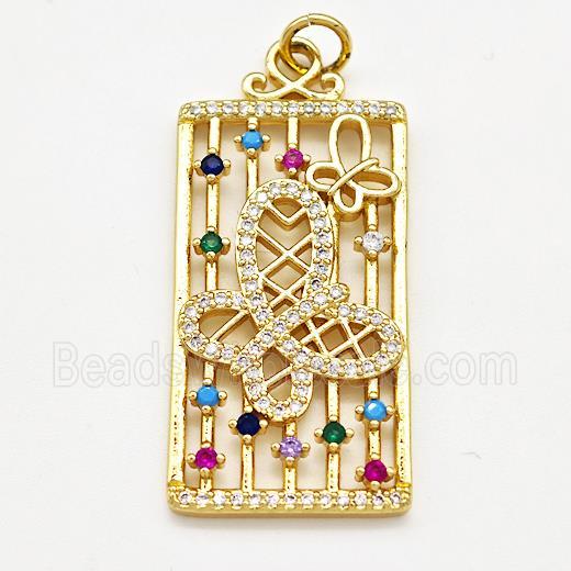 Copper Rectangle Pendant Pave Zircon Butterfly Gold Plated