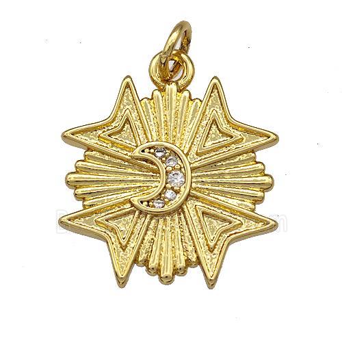 Copper Moon Pendant Pave Zircon Gold Plated