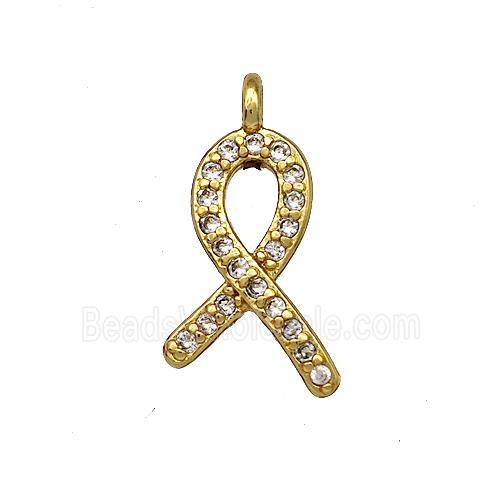 Awareness Ribbon Charms Copper Pendant Micro Pave Zirconia Gold Plated