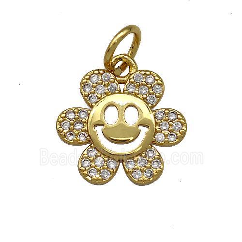 Sunflower Charms Copper Pendant Micro Pave Zirconia Gold Plated