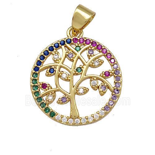 Tree Of Life Copper Pendant Pave Zirconia Gold Plated