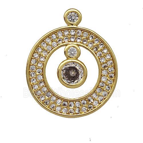Copper Circle Pendant Pave Zircon Gold Plated