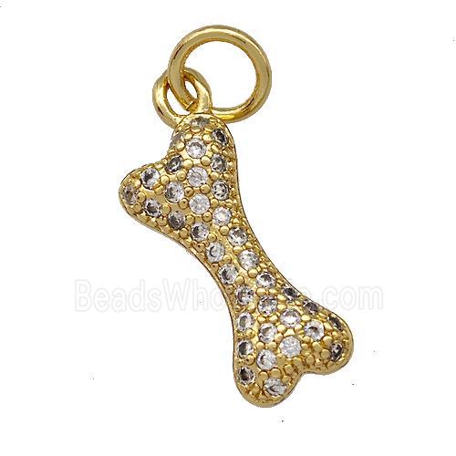 Dog Bone Charms Copper Pendant Micro Pave Zirconia Gold Plated