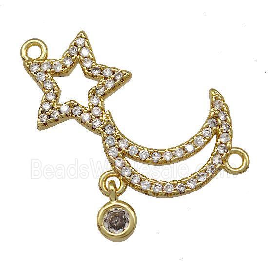 Copper Moon Star Pendant Pave Zircon Gold Plated