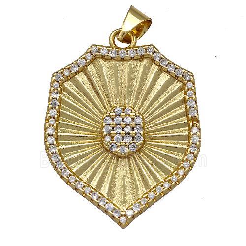 Copper Shield Pendant Pave Zircon Gold Plated