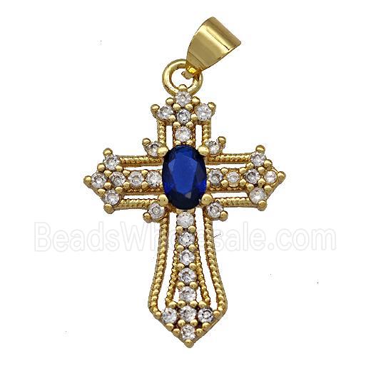 Copper Cross Pendant Micro Pave Zirconia Gold Plated