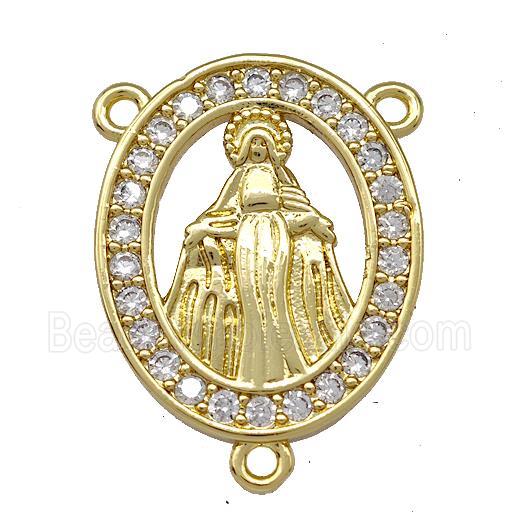 Virgin Mary Charms Copper Oval Pendant Pave Zircon 3loops Gold Plated