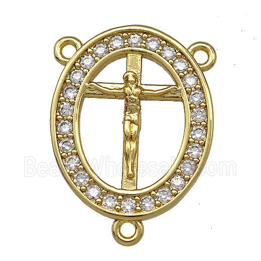 Jesus Charms Copper Oval Crucifix Cross Pendant Pave Zircon 3loops Gold Plated