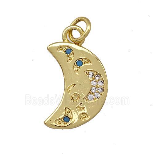 Copper Moon Pendant Micro Pave Zirconia Gold Plated