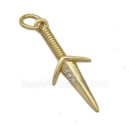 Copper Dagger Pendant Pave Zircon Gold Plated
