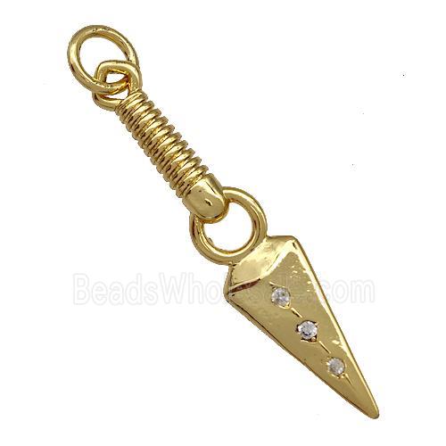 Copper Dagger Pendant Pave Zircon Gold Plated