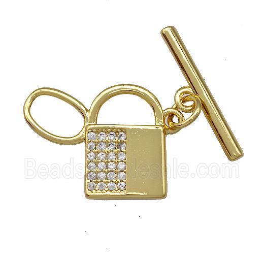 Copper Toggle Clasp Pave Zircon Lock Gold Plated