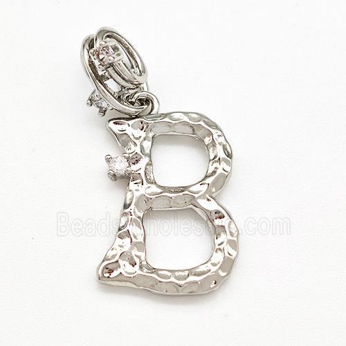 Copper Letter-B Pendant Pave Zircon Platinum Plated