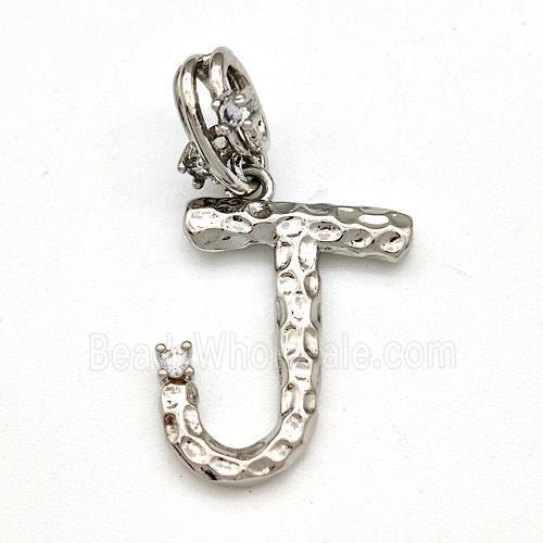 Copper Letter-J Pendant Pave Zircon Platinum Plated