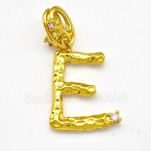 Copper Letter-E Pendant Pave Zircon Gold Plated