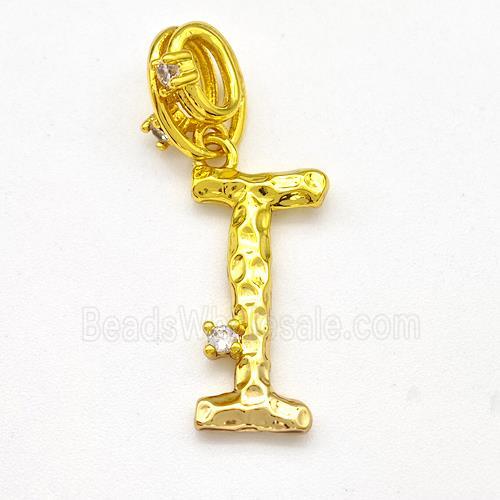 Copper Letter-I Pendant Pave Zircon Gold Plated