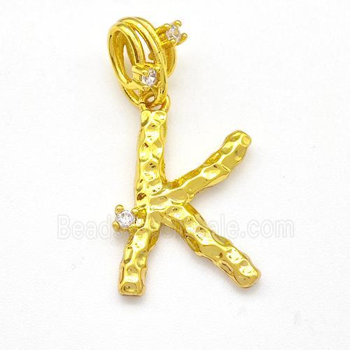 Copper Letter-K Pendant Pave Zircon Gold Plated