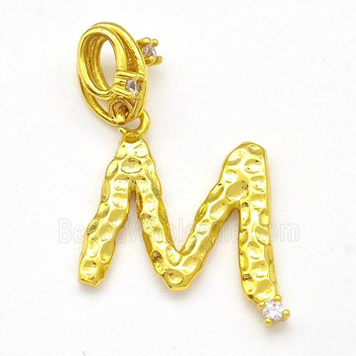 Copper Letter-M Pendant Pave Zircon Gold Plated