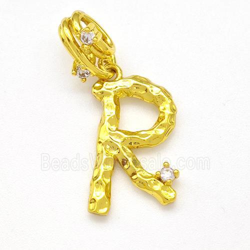 Copper Letter-R Pendant Pave Zircon Gold Plated