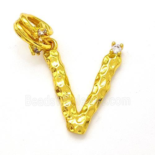 Copper Letter-V Pendant Pave Zircon Gold Plated
