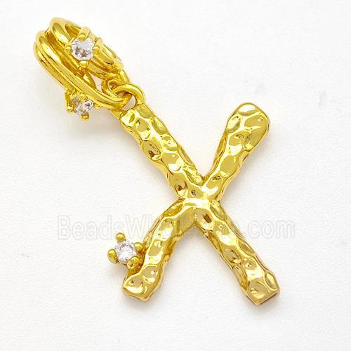 Copper Letter-X Pendant Pave Zircon Gold Plated