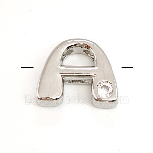 Copper Letter-A Beads Pave Zircon Platinum Plated