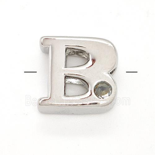 Copper Letter-B Beads Pave Zircon Platinum Plated