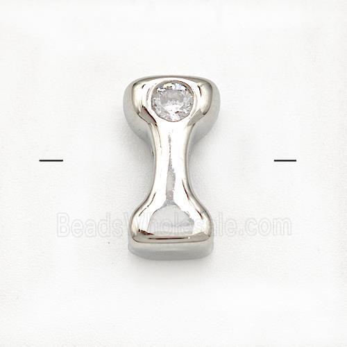 Copper Letter-I Beads Pave Zircon Platinum Plated
