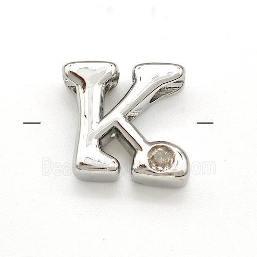 Copper Letter-K Beads Pave Zircon Platinum Plated