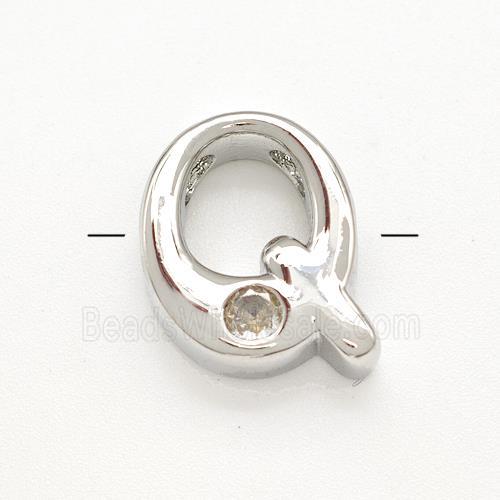 Copper Letter-Q Beads Pave Zircon Platinum Plated