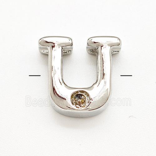 Copper Letter-U Beads Pave Zircon Platinum Plated