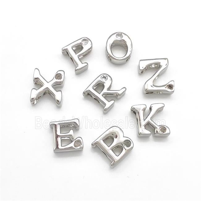 Copper Letters Beads Pave Zircon Mixed Alpabet Platinum Plated