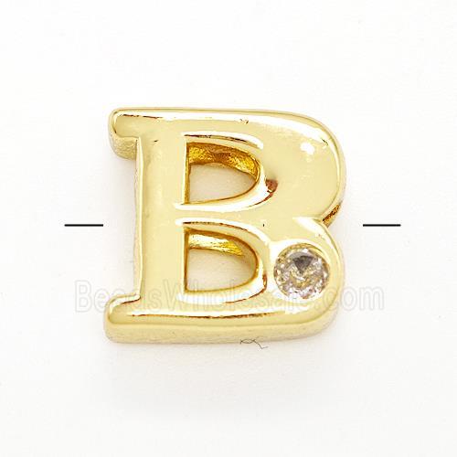 Copper Letter-B Beads Pave Zircon Gold Plated