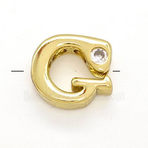 Copper Letter-G Beads Pave Zircon Gold Plated