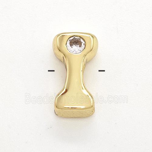 Copper Letter-I Beads Pave Zircon Gold Plated