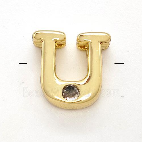 Copper Letter-U Beads Pave Zircon Gold Plated