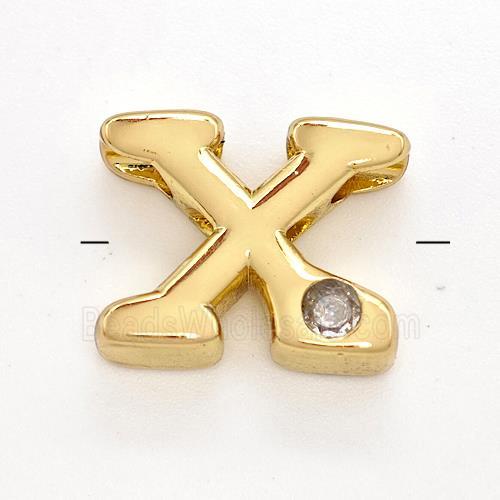 Copper Letter-X Beads Pave Zircon Gold Plated