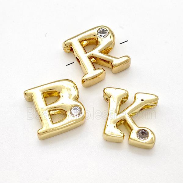 Copper Letters Beads Pave Zircon Mixed Alphabet Gold Plated