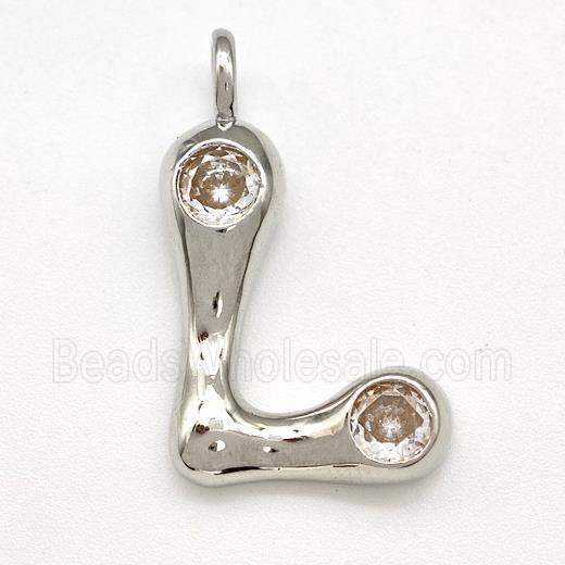 Copper Letter-L Pendant Pave Zircon Platinum Plated