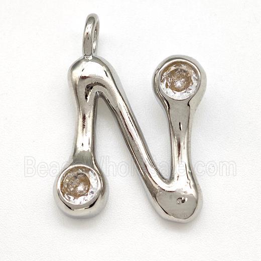 Copper Letter-N Pendant Pave Zircon Platinum Plated