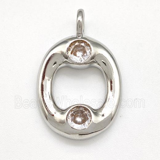Copper Letter-O Pendant Pave Zircon Platinum Plated