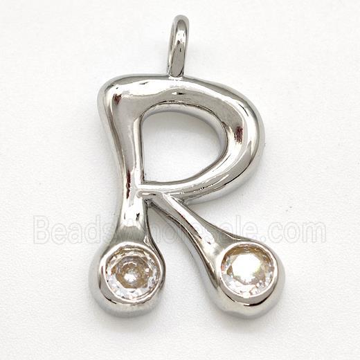 Copper Letter-R Pendant Pave Zircon Platinum Plated