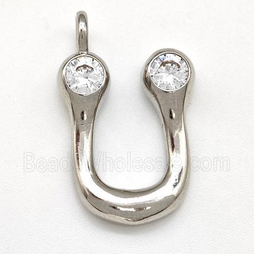 Copper Letter-U Pendant Pave Zircon Platinum Plated