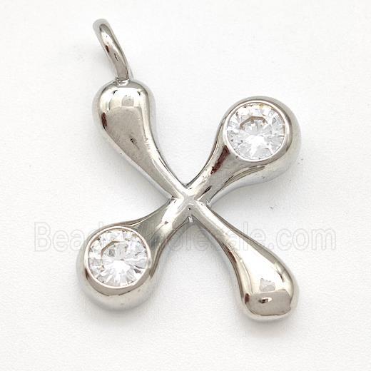 Copper Letter-X Pendant Pave Zircon Platinum Plated