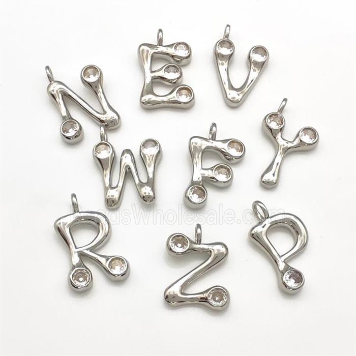 Copper Alphabet Pendant Pave Zircon Mixed Letters Platinum Plated